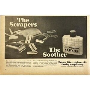 Mennen Afta Shave "replaces oils shaving scrapes away" Vintage Print Ad 1967